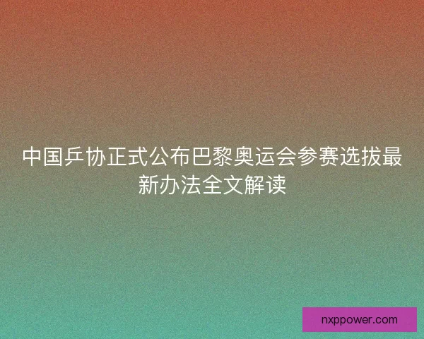 中国乒协正式公布巴黎奥运会参赛选拔最新办法全文解读